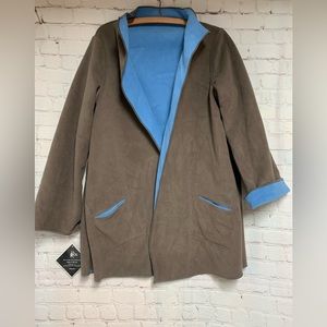 NEW Marie Reis Design Brown Blue Reversible Fleece Coat Size S 42”